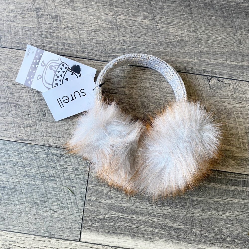 NWT Surell Faux Fur Earmuffs Knit Bling Band Brown Tan Gray Winter